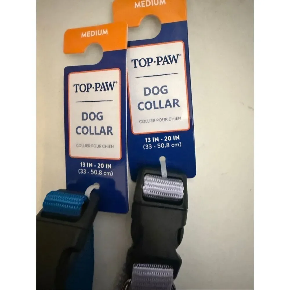 Lot Of 2 Top Paw Signature Pet Dog Adjustable Collar Blue & Purple Medium NWT